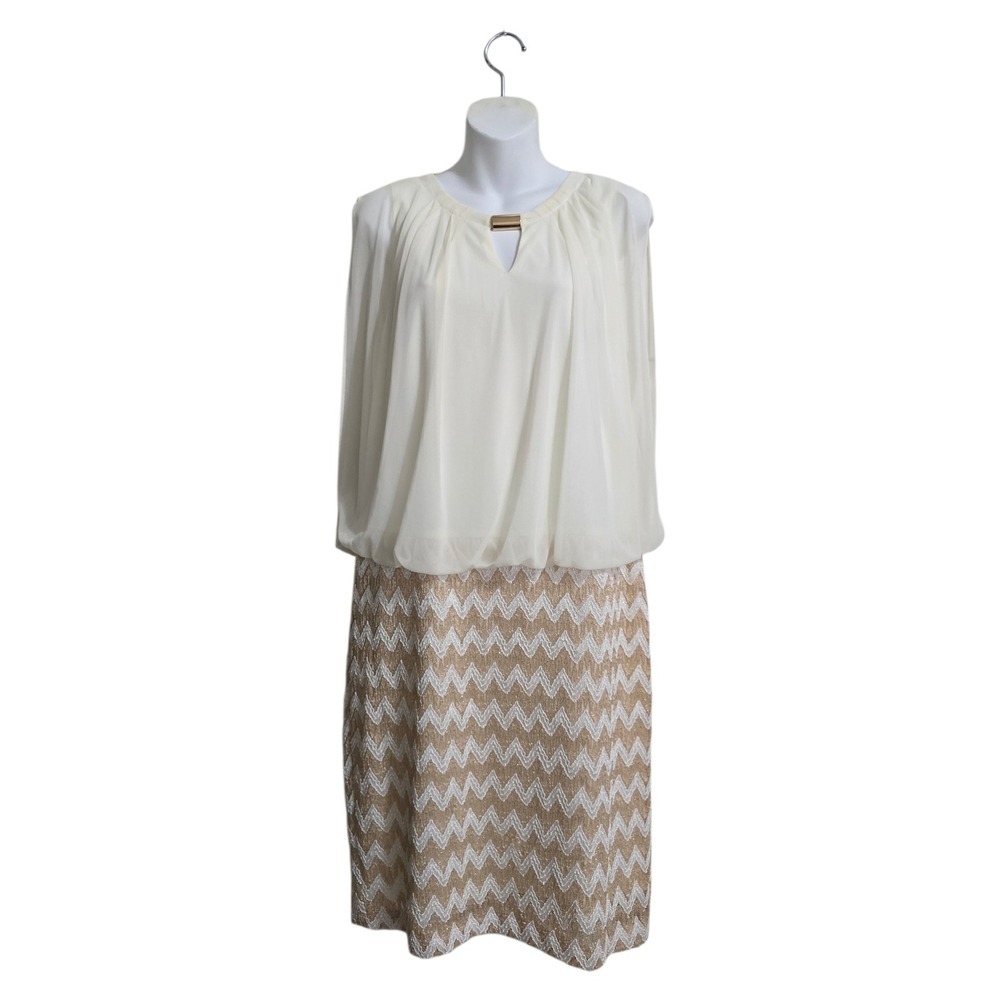 Chelsea Suite Chiffon Knit Chevron Knee Length Dress Sz 14